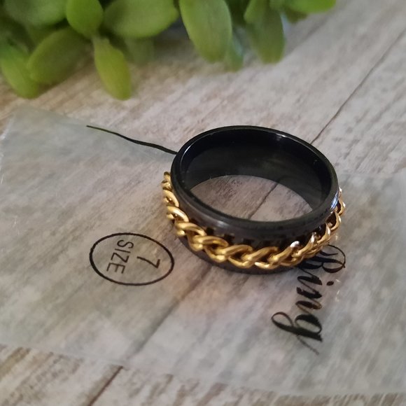Black/Gold, Stainless Steel Wide Band Spinner Ring NWT! - Size 7 - Picture 14 of 14